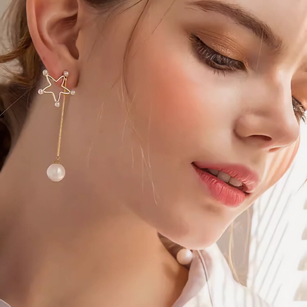 Star Pearl Long Earrings